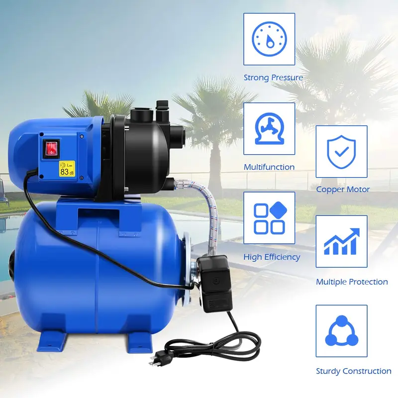GoPlus 1,6-PS-Flachbrunnenpumpe mit Tank für Gartenbewässerung – Druckgesteuerte Haushalts-Pumpe mit 1.000 Gallonen pro Stunde