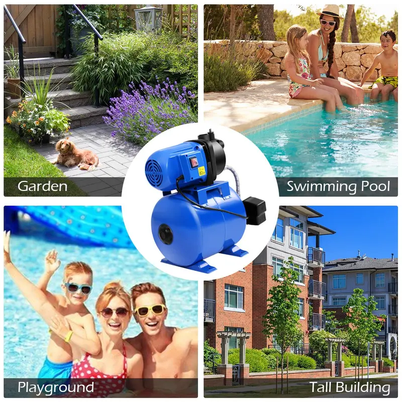GoPlus 1,6-PS-Flachbrunnenpumpe mit Tank für Gartenbewässerung – Druckgesteuerte Haushalts-Pumpe mit 1.000 Gallonen pro Stunde