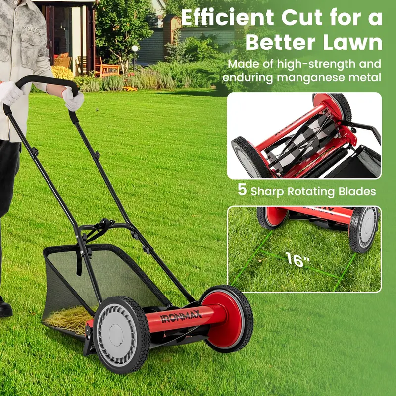 Goplus 16-Zoll-Handrasenmäher für Rasen und Garten 2