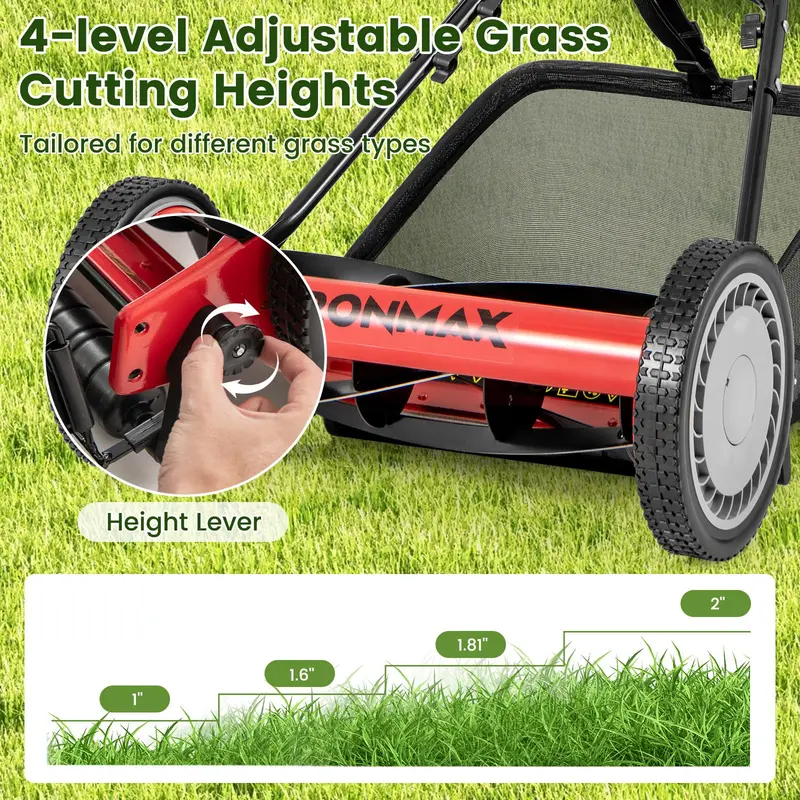 Goplus 16-Zoll-Handrasenmäher für Rasen und Garten