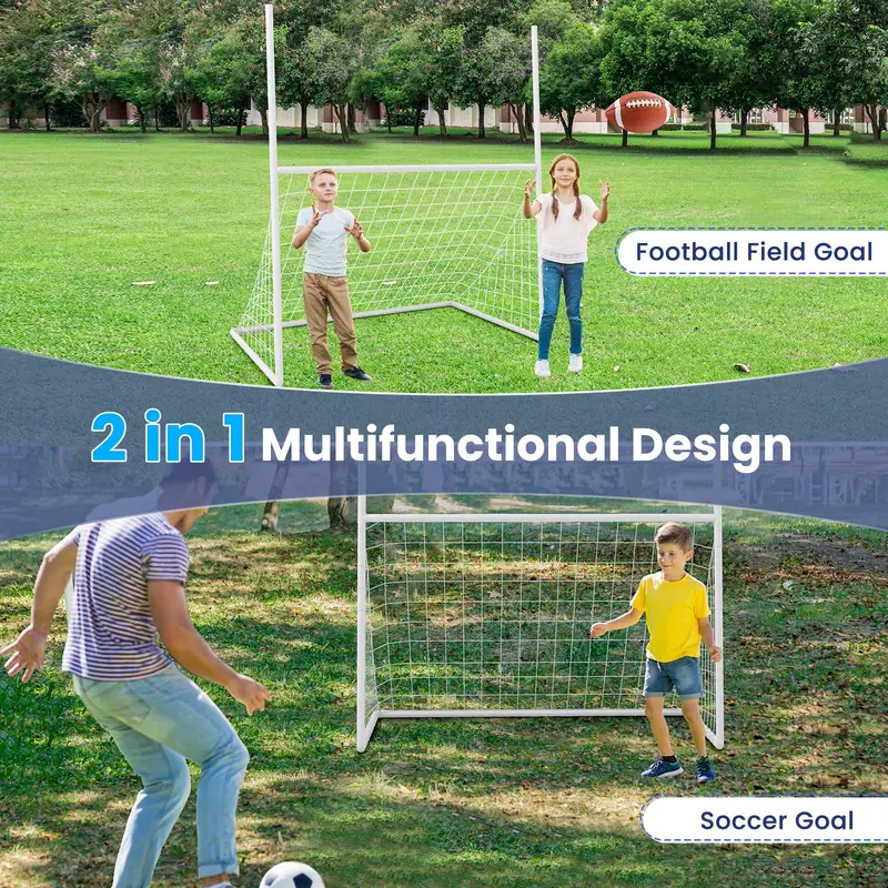 Goplus 2-in-1-Fußballtor, Fußballfeldtor mit 4 Bodenstiften, 168 cm × 109 cm × 210 cm (L × B × H) 2