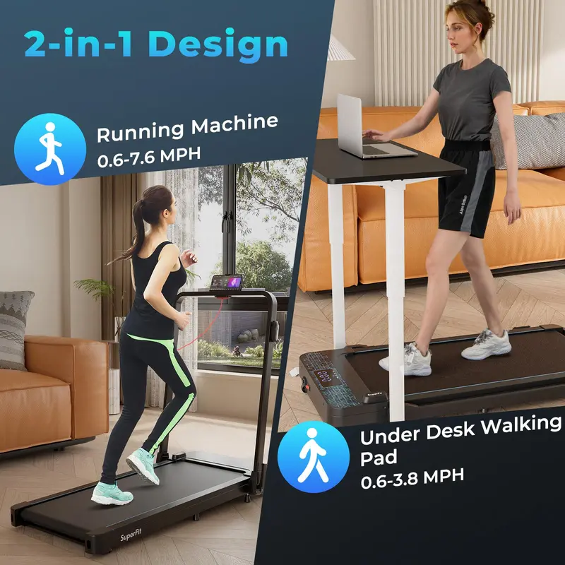 Goplus 2-in-1-Klapp-Laufband, 136 kg Tragkraft, Walking-Pad mit Handgriff, Unter-Schreibtisch-Laufband mit Fernbedienung und App-Steuerung 2