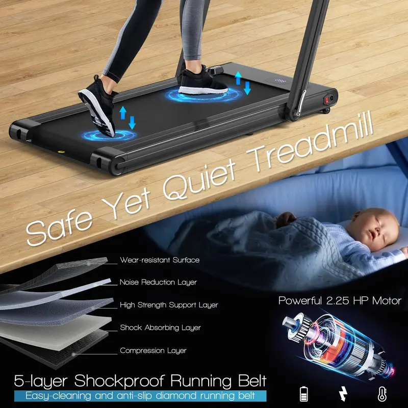Goplus 2-in-1-Klapp-Laufband, 2,25 PS elektrisches Unter-Schreibtisch-Laufband mit LED-Display