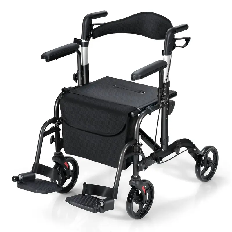 Goplus 2-in-1-Klapp-Rollator mit Sitz, 4-Rad-Medizinischer Gehwagen