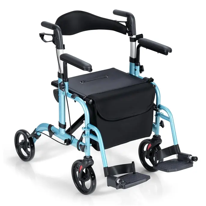 Goplus 2-in-1-Klapp-Rollator mit Sitz, 4-Rad-Medizinischer Gehwagen