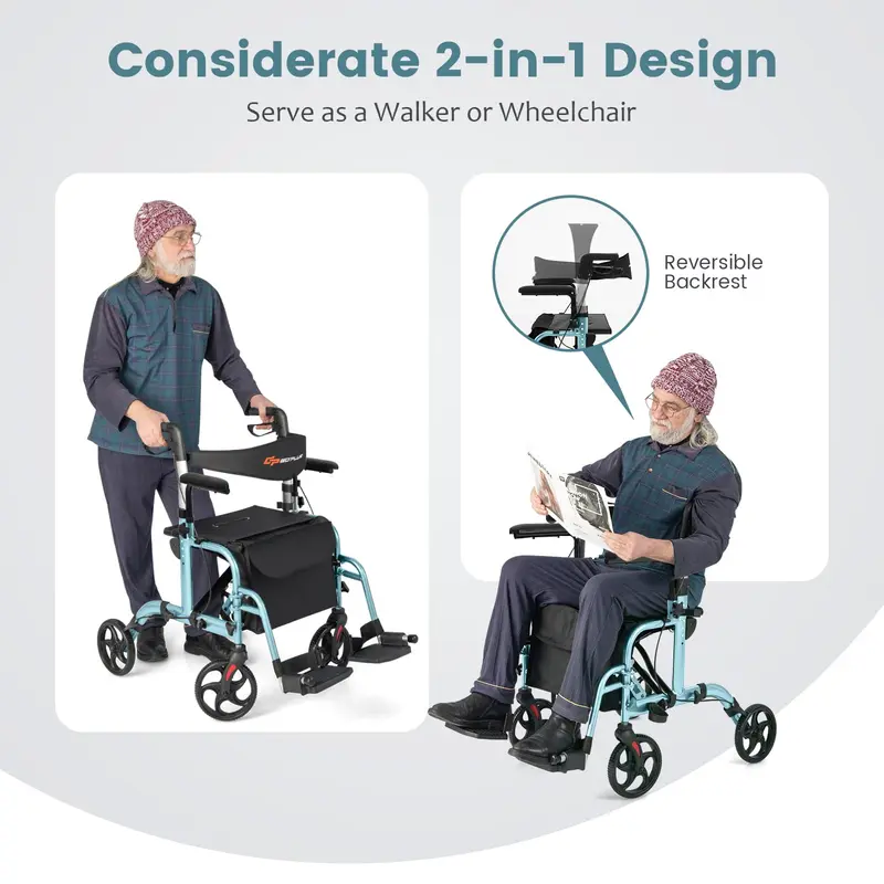 Goplus 2-in-1-Klapp-Rollator mit Sitz, 4-Rad-Medizinischer Gehwagen