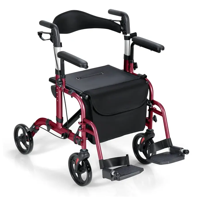 Goplus 2-in-1-Klapp-Rollator mit Sitz, 4-Rad-Medizinischer Gehwagen