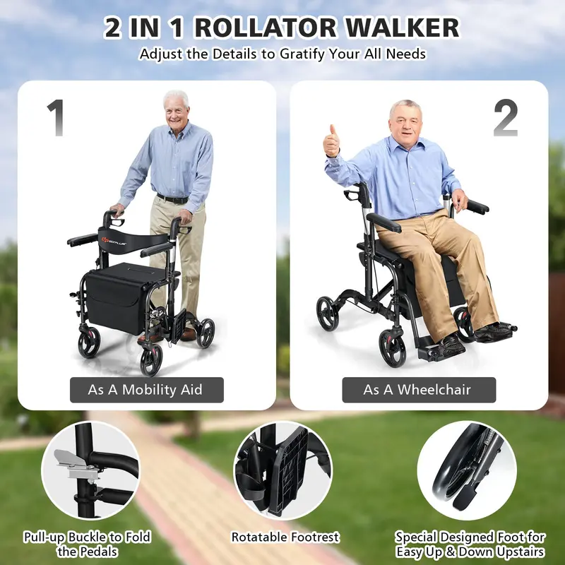 Goplus 2-in-1-Klapp-Rollator mit Sitz, 4-Rad-Medizinischer Gehwagen