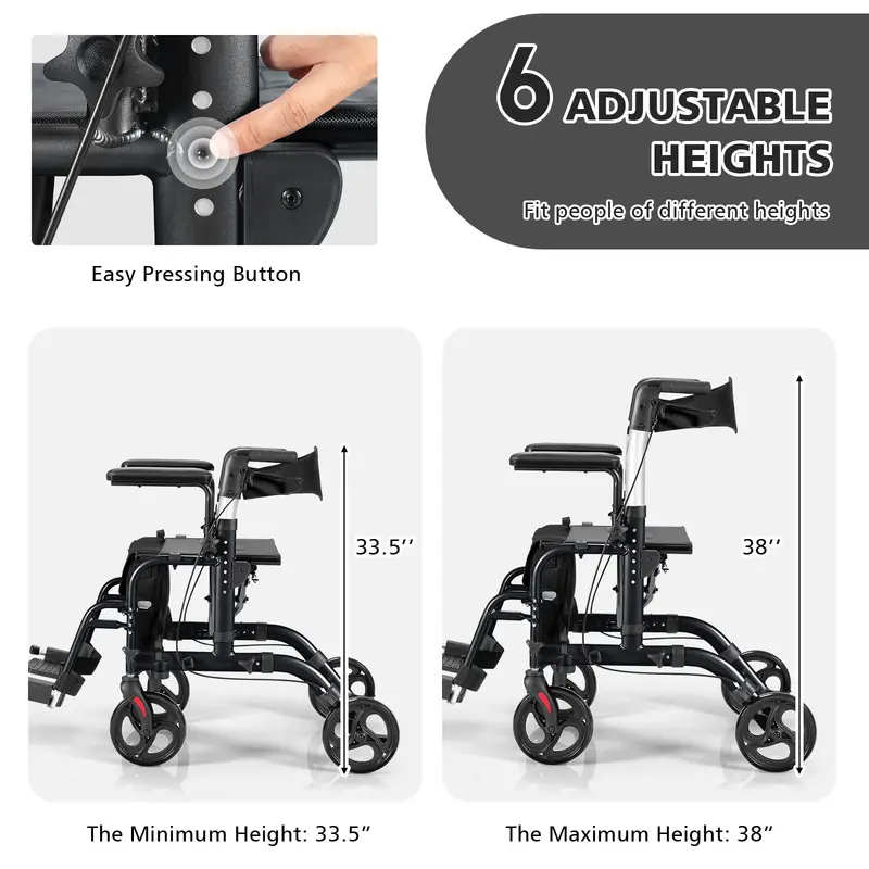 Goplus 2-in-1-Klapp-Rollator mit Sitz, 4-Rad-Medizinischer Gehwagen