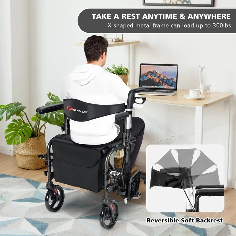Goplus 2-in-1-Klapp-Rollator mit Sitz, 4-Rad-Medizinischer Gehwagen