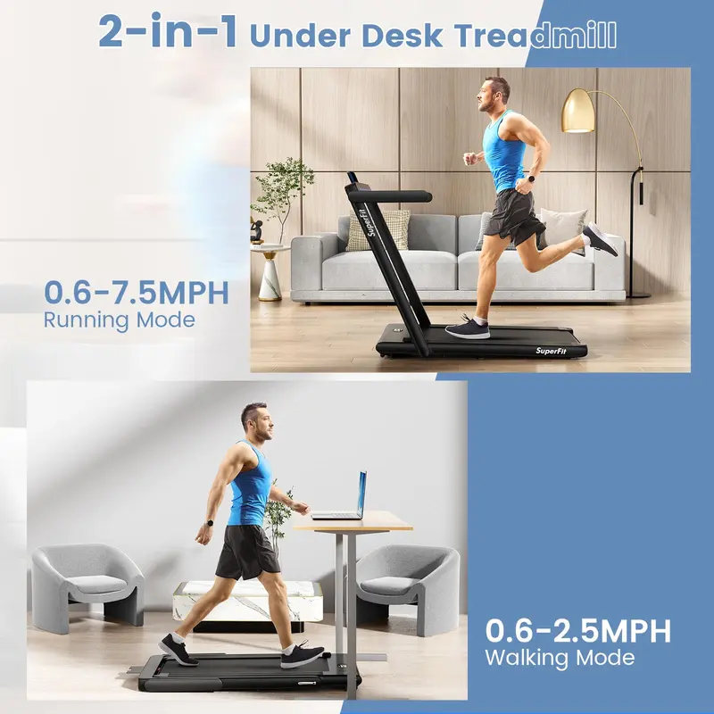 Goplus 2-in-1-Laufband für den Schreibtisch, klappbares Superfit-Laufband mit 2,25 PS und Touchpanel-Steuerung, Laufbänder für Homeoffice