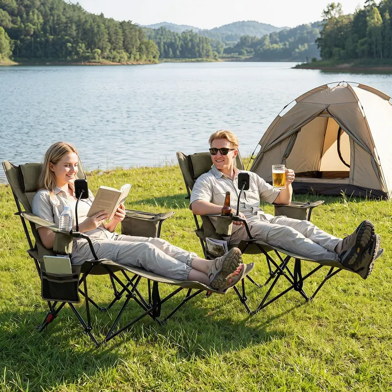 GoPlus 2-in-1 Liege-Campingstuhl mit abnehmbarem Fußstütze und 3-stufig verstellbarer Rückenlehne 2