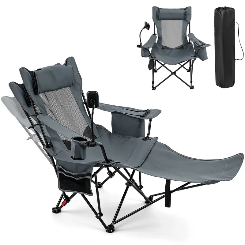 GoPlus 2-in-1 Liege-Campingstuhl mit abnehmbarem Fußstütze und 3-stufig verstellbarer Rückenlehne