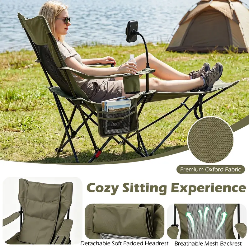 GoPlus 2-in-1 Liege-Campingstuhl mit abnehmbarem Fußstütze und 3-stufig verstellbarer Rückenlehne