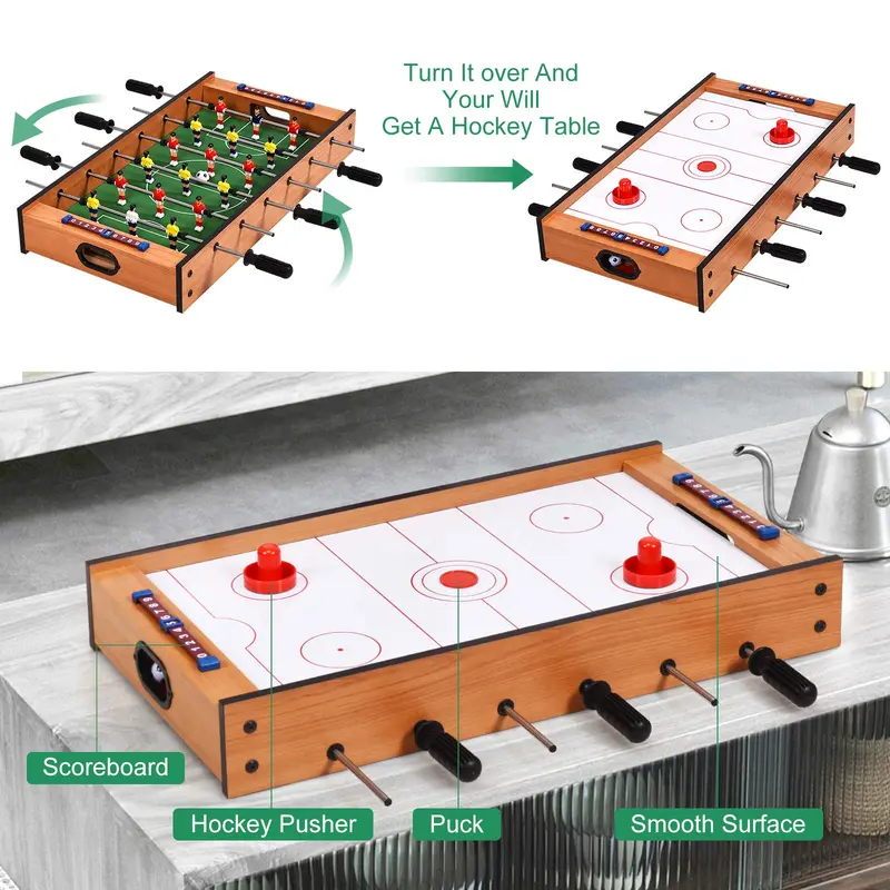 Goplus 2-in-1-Multi-Spiel-Tisch: Mini-Kicker-Tisch & Luft-Hockey-Tisch mit realistischem Spielfeld 2