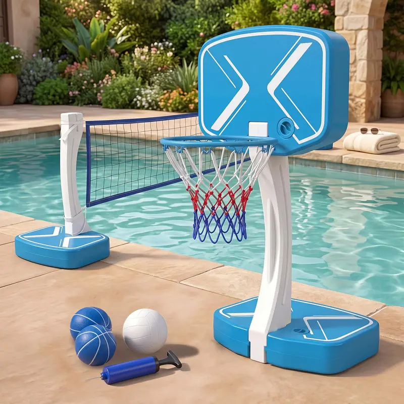 Goplus 2-in-1-Pool-Basketballkorb & Volleyballnetz für Jugendliche und Erwachsene – Sommerlicher Outdoor-Spaß für Partys