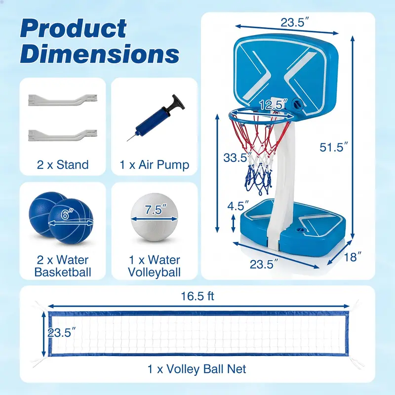 Goplus 2-in-1-Pool-Basketballkorb & Volleyballnetz für Jugendliche und Erwachsene – Sommerlicher Outdoor-Spaß für Partys 2