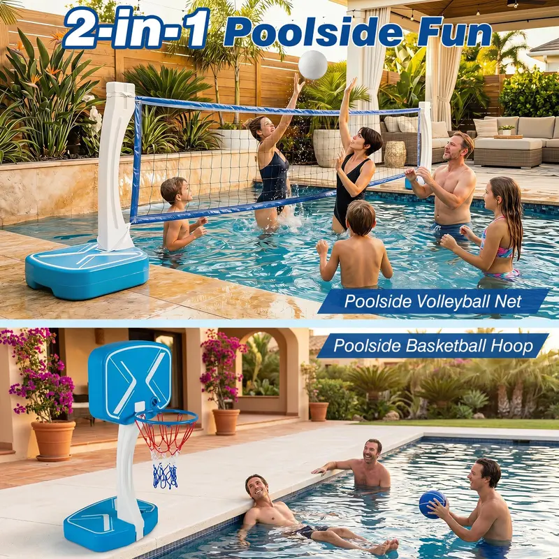 Goplus 2-in-1-Pool-Basketballkorb & Volleyballnetz für Jugendliche und Erwachsene – Sommerlicher Outdoor-Spaß für Partys