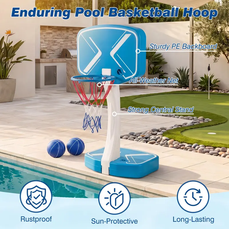 Goplus 2-in-1-Pool-Basketballkorb & Volleyballnetz für Jugendliche und Erwachsene – Sommerlicher Outdoor-Spaß für Partys