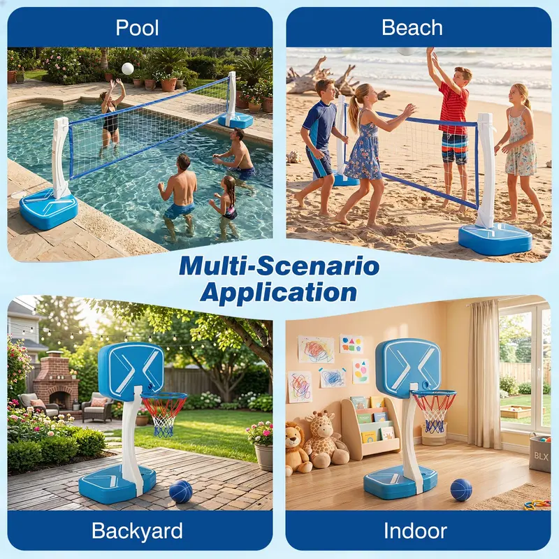 Goplus 2-in-1-Pool-Basketballkorb & Volleyballnetz für Jugendliche und Erwachsene – Sommerlicher Outdoor-Spaß für Partys