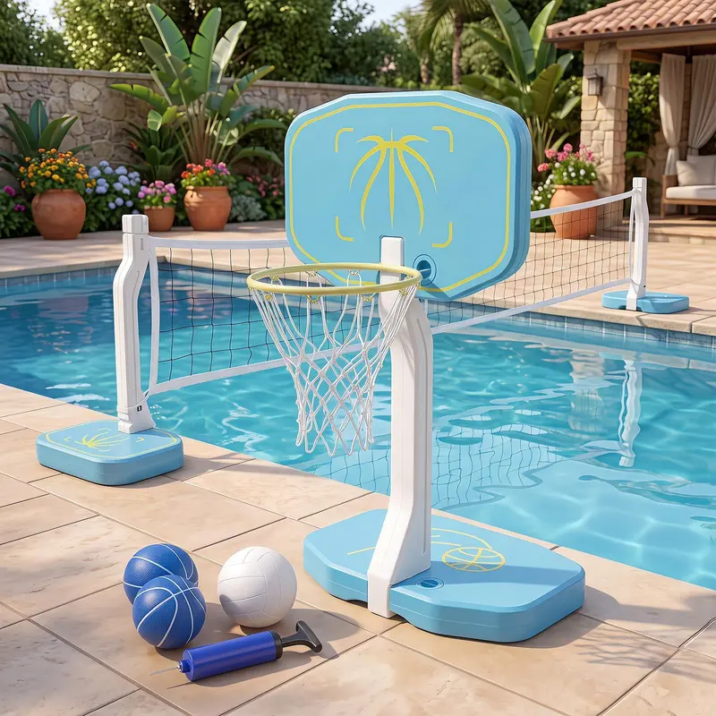 Goplus 2-in-1-Pool-Basketballkorb & Volleyballnetz | Schwimmbad-Ballsport-Set