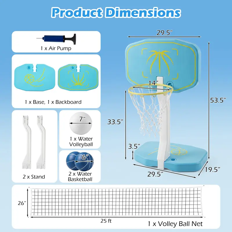 Goplus 2-in-1-Pool-Basketballkorb & Volleyballnetz | Schwimmbad-Ballsport-Set 2