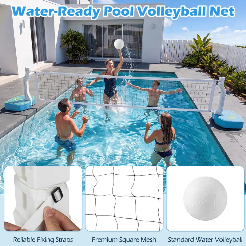 Goplus 2-in-1-Pool-Basketballkorb & Volleyballnetz | Schwimmbad-Ballsport-Set