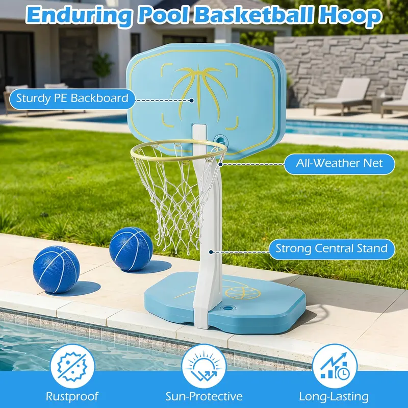 Goplus 2-in-1-Pool-Basketballkorb & Volleyballnetz | Schwimmbad-Ballsport-Set