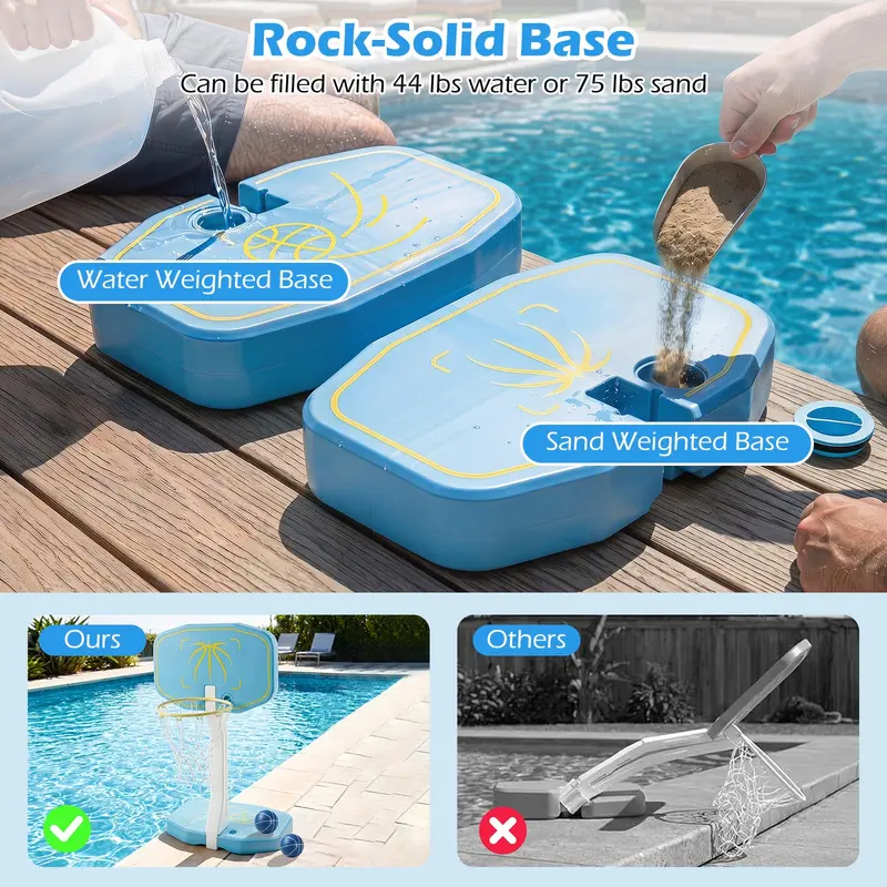 Goplus 2-in-1-Pool-Basketballkorb & Volleyballnetz | Schwimmbad-Ballsport-Set