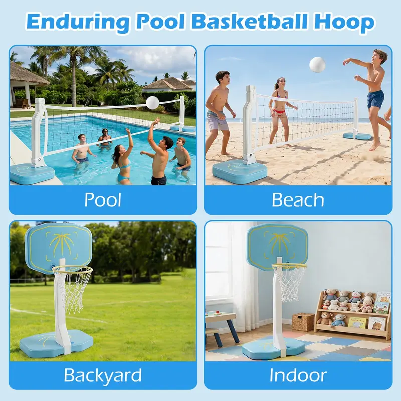 Goplus 2-in-1-Pool-Basketballkorb & Volleyballnetz | Schwimmbad-Ballsport-Set