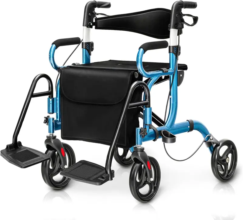 Goplus 2-in-1-Rollator für Senioren – Klappbarer Transportrollstuhl mit 20-cm-Rädern
