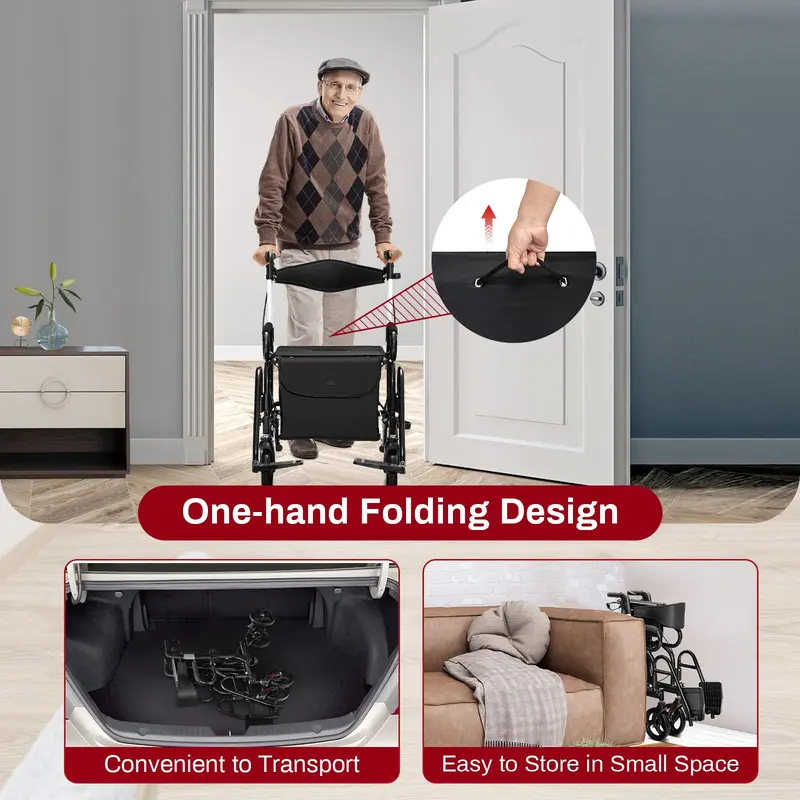 Goplus 2-in-1-Rollator für Senioren – Klappbarer Transportrollstuhl mit 20-cm-Rädern