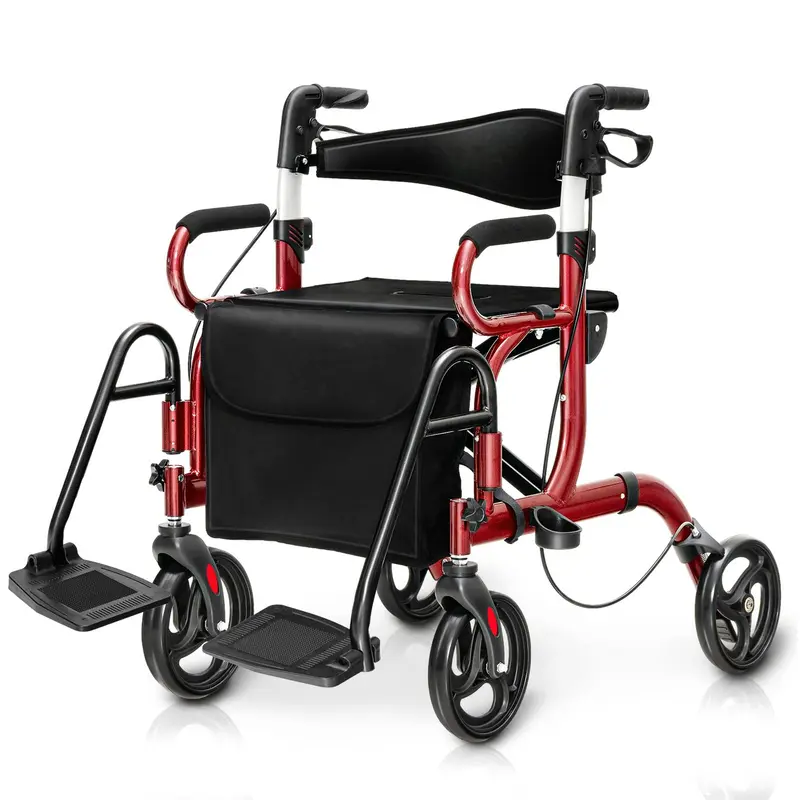 Goplus 2-in-1-Rollator für Senioren, medizinischer Gehwagen mit Sitz
