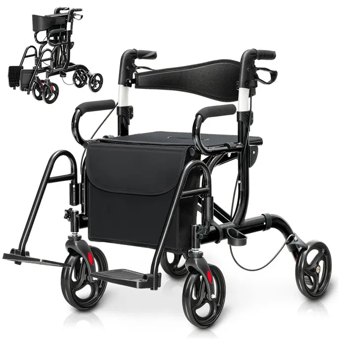 Goplus 2-in-1-Rollator für Senioren, medizinischer Gehwagen mit Sitz