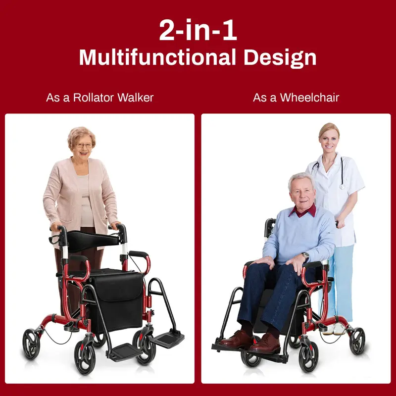Goplus 2-in-1-Rollator für Senioren, medizinischer Gehwagen mit Sitz