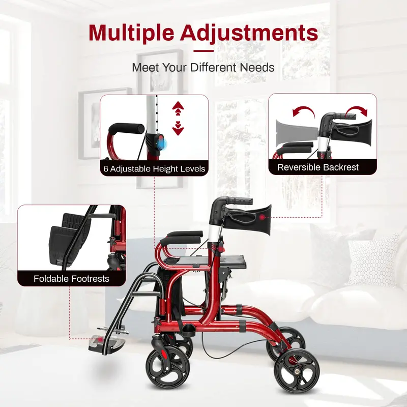 Goplus 2-in-1-Rollator für Senioren, medizinischer Gehwagen mit Sitz