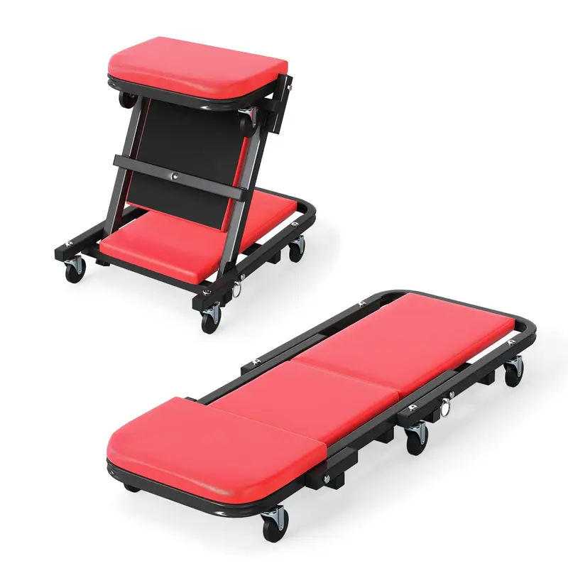 Goplus 2-in-1 Rollbare, klappbare Z-förmige Mechanikerbank mit 6 drehbaren Rollen