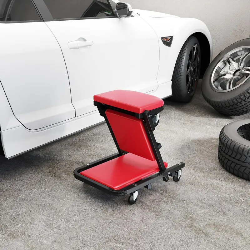 Goplus 2-in-1 Rollbare, klappbare Z-förmige Mechanikerbank mit 6 drehbaren Rollen 2