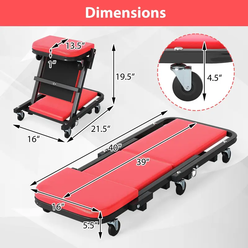 Goplus 2-in-1 Rollbare, klappbare Z-förmige Mechanikerbank mit 6 drehbaren Rollen