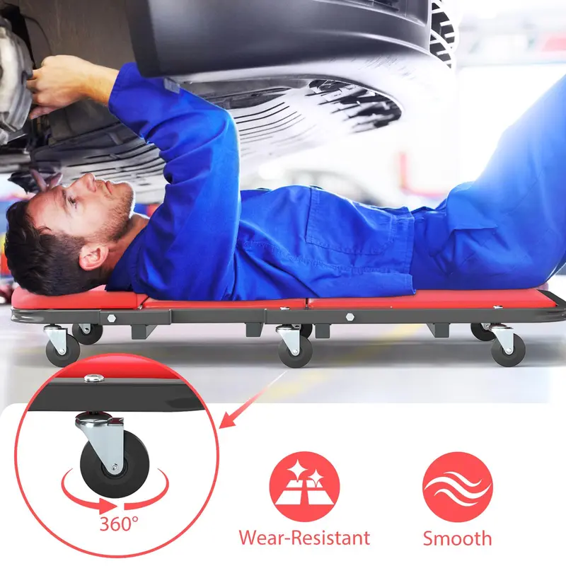 Goplus 2-in-1 Rollbare, klappbare Z-förmige Mechanikerbank mit 6 drehbaren Rollen