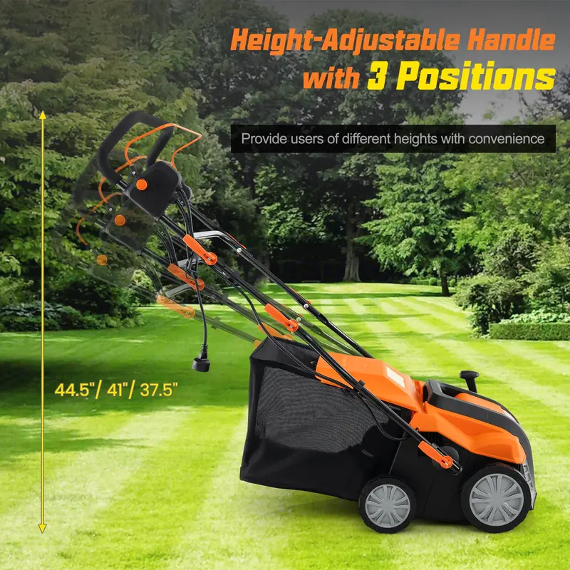 Goplus 2-in-1-Skarifikator und Rasenentmooser, elektrischer 16-Zoll-Rasenentmooser mit 15 A Netzanschluss und 14,5-Gallonen-Auffangbeutel