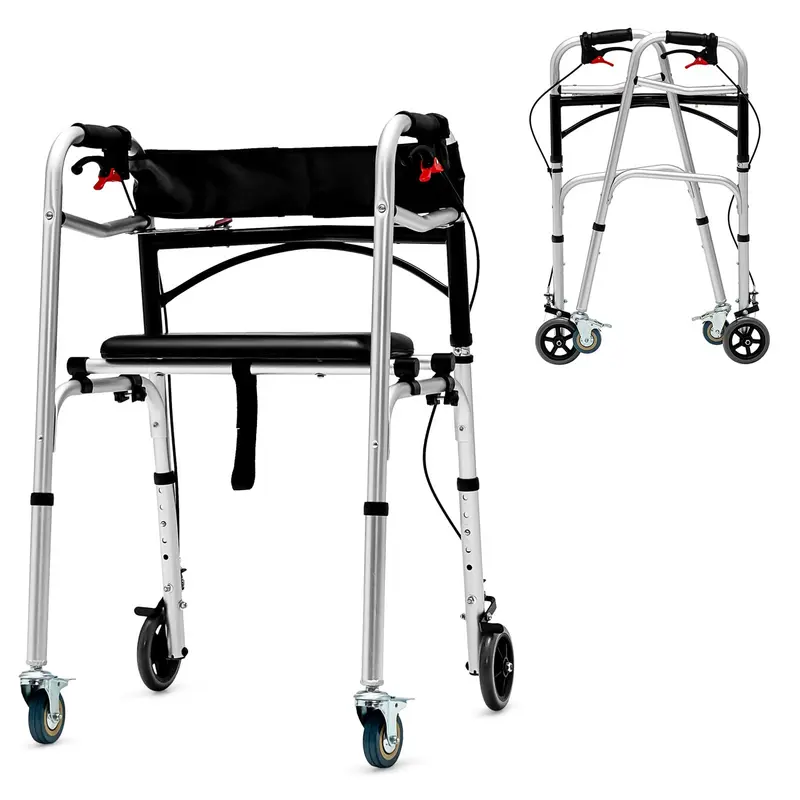 Goplus 2-Knopf-Klappgehwalker für Senioren, 4-in-1-Klappgehwalker
