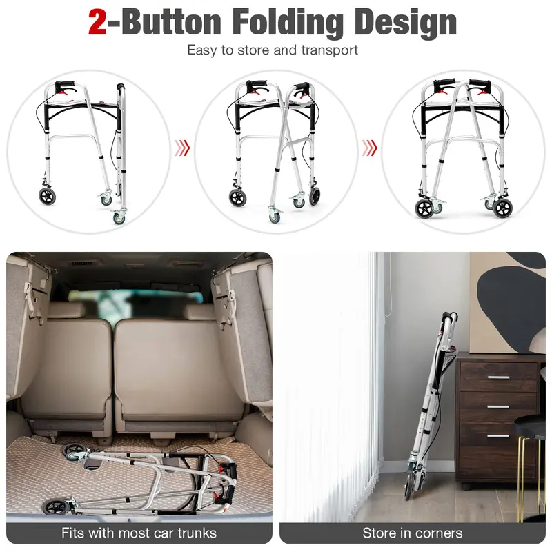 Goplus 2-Knopf-Klappgehwalker für Senioren, 4-in-1-Klappgehwalker