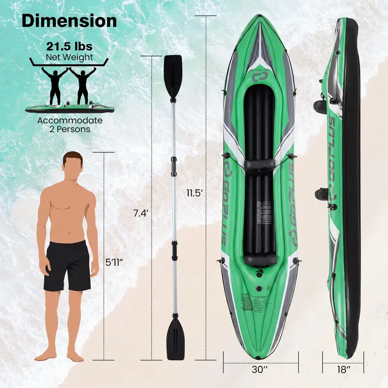Goplus 2-Personen-Tourenkajak, 3,5 m, mit Aluminiumpaddeln – ideal für Erwachsene zum Angeln auf See und Fluss