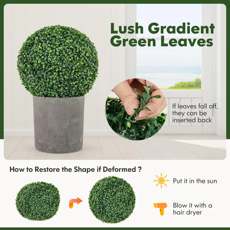 Goplus 2 Stück künstliche Topiary-Kugeln, 40 cm Durchmesser, runde Kunst-Boxwood-Kugeln für Außenbereiche, Hochzeiten und Wohnraum-Dekoration