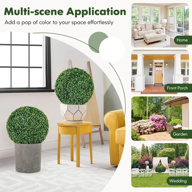 Goplus 2 Stück künstliche Topiary-Kugeln, 40 cm Durchmesser, runde Kunst-Boxwood-Kugeln für Außenbereiche, Hochzeiten und Wohnraum-Dekoration