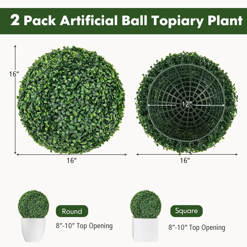 Goplus 2 Stück künstliche Topiary-Kugeln, 40 cm Durchmesser, runde Kunst-Boxwood-Kugeln für Außenbereiche, Hochzeiten und Wohnraum-Dekoration
