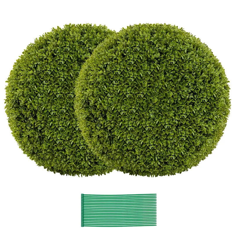GoPlus 2 Stück künstliche Topiary-Kugeln aus Kunstbox, 20 Zoll (ca. 50 cm), runde, flauschige Blätter für Außenbereich