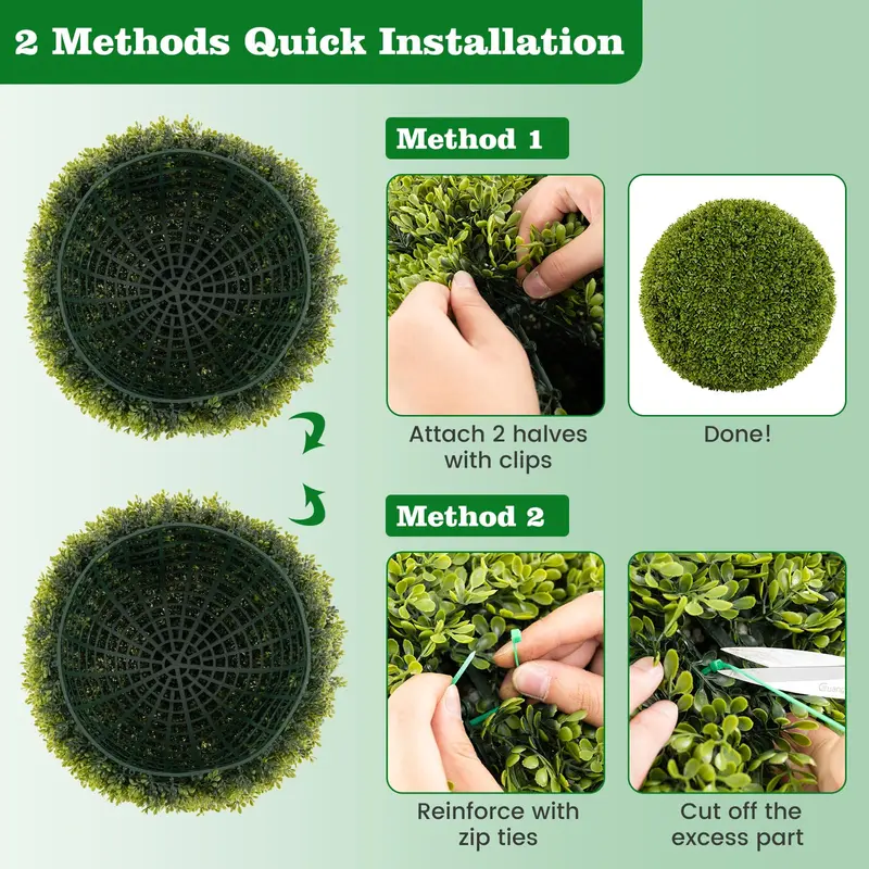 GoPlus 2 Stück künstliche Topiary-Kugeln aus Kunstbox, 20 Zoll (ca. 50 cm), runde, flauschige Blätter für Außenbereich