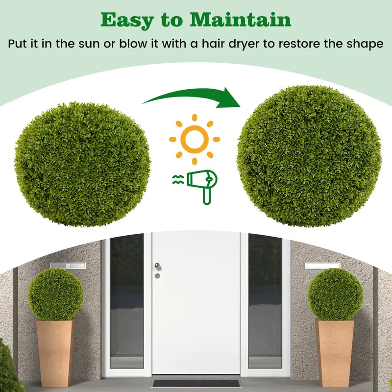 GoPlus 2 Stück künstliche Topiary-Kugeln aus Kunstbox, 20 Zoll (ca. 50 cm), runde, flauschige Blätter für Außenbereich